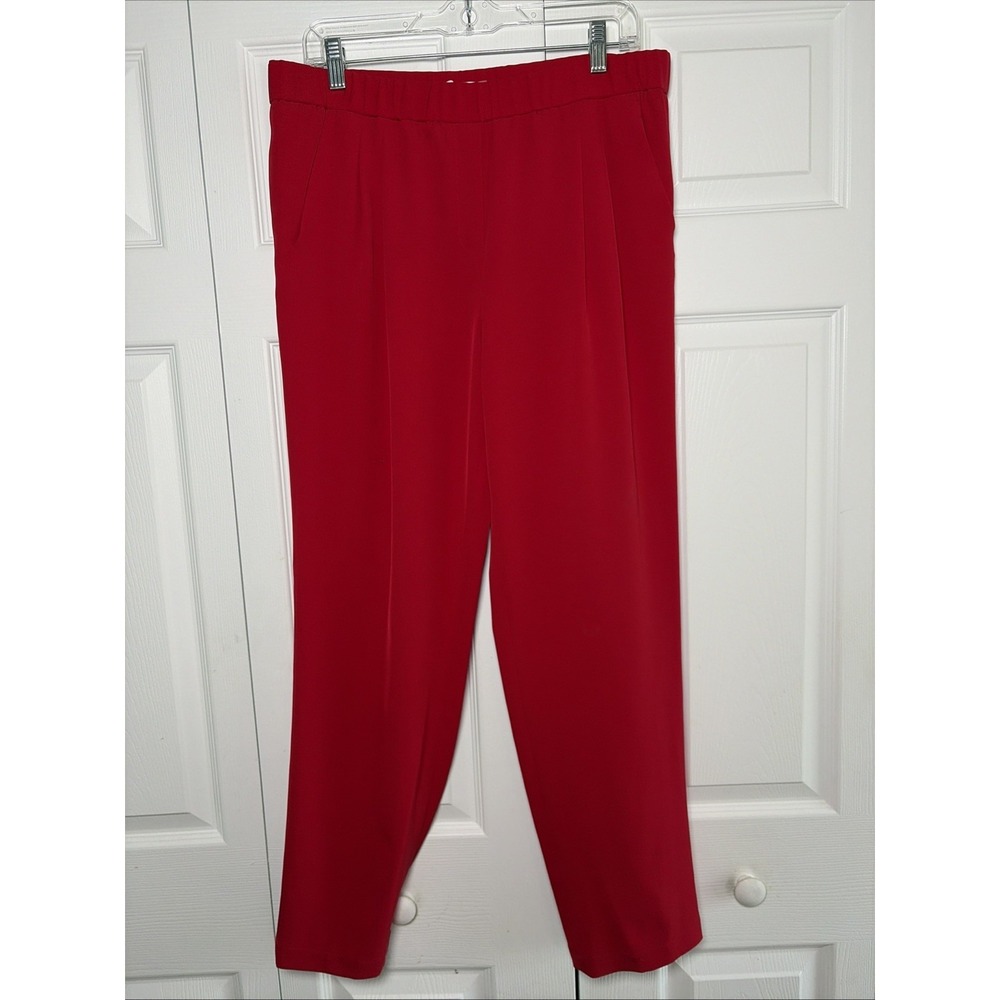 Calvin Klein‎ Pleated High Waist Tapered Dress Pants Womens Size 12P Red Stretch